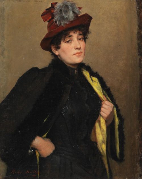 Lady with a Hat, vintage artwork by Bertha Müller, 12x8" (A4) Poster
