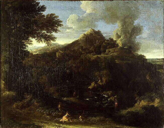 Fire at Tivoli, vintage artwork by Gaspard Dughet, 12x8" (A4) Poster