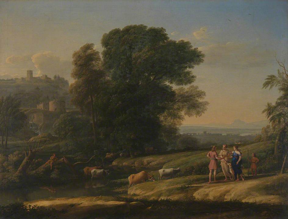 Landscape with Cephalus and Procris Reunited by  Diana, vintage artwork by Claude Lorrain, 12x8" (A4) Poster