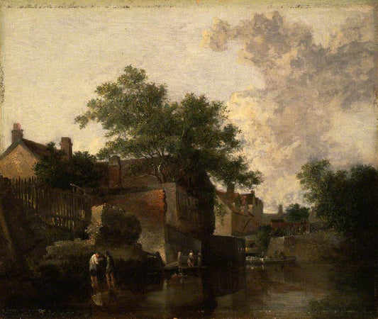 New Mills, Norfolk:  Men Wading, vintage artwork by John Crome, 12x8" (A4) Poster