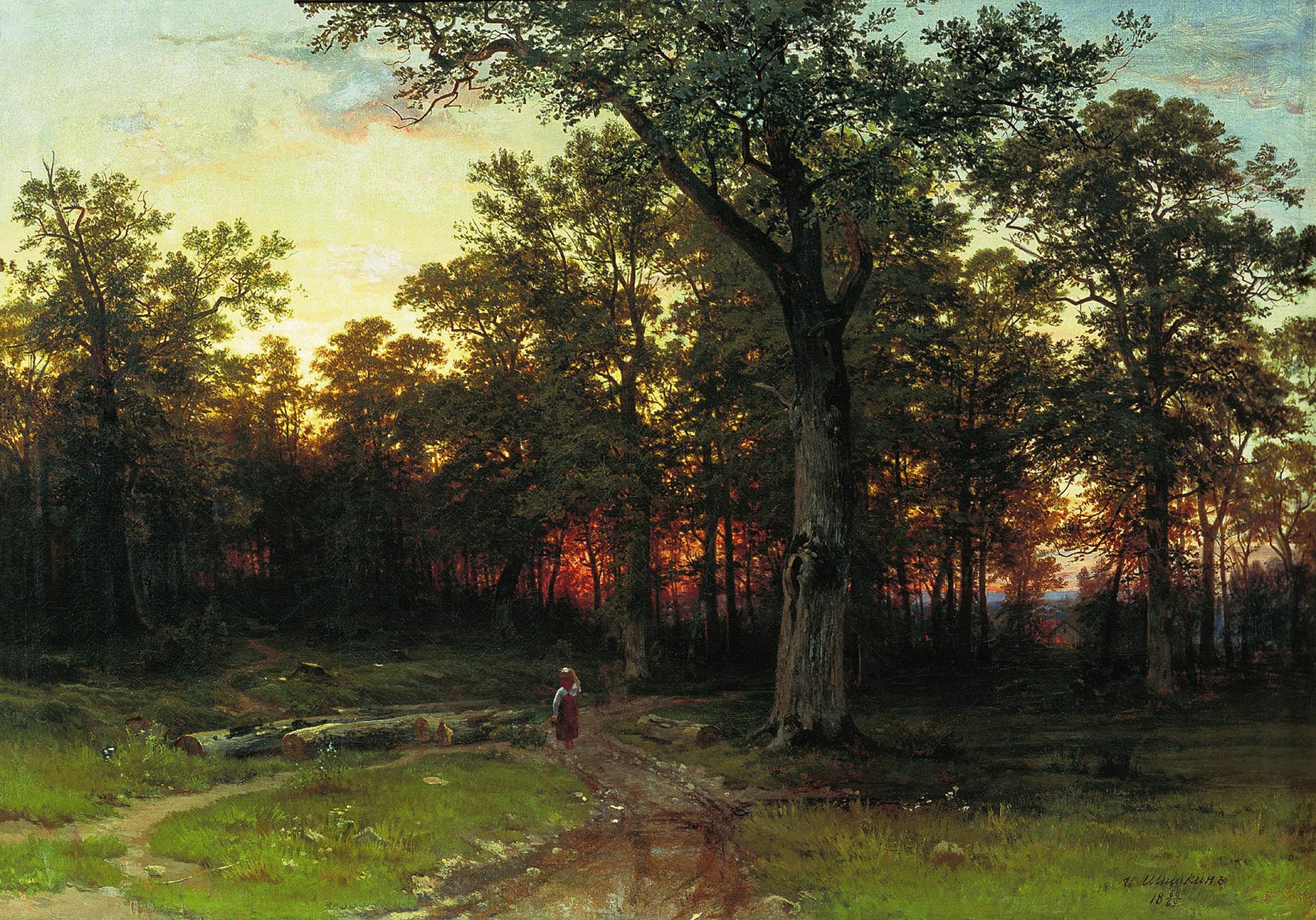 Evening in the Forest, vintage artwork by Ivan Ivanovich Shishkin, 12x8" (A4) Poster