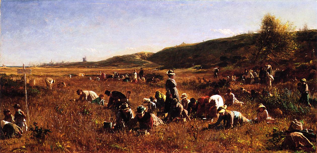 The Cranberry Harvest, Island of Nantucket, vintage artwork by Eastman Johnson, 12x8" (A4) Poster