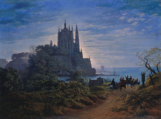 Gothic Church on a Rock by  the Sea, vintage artwork by Karl Friedrich Schinkel, 12x8" (A4) Poster