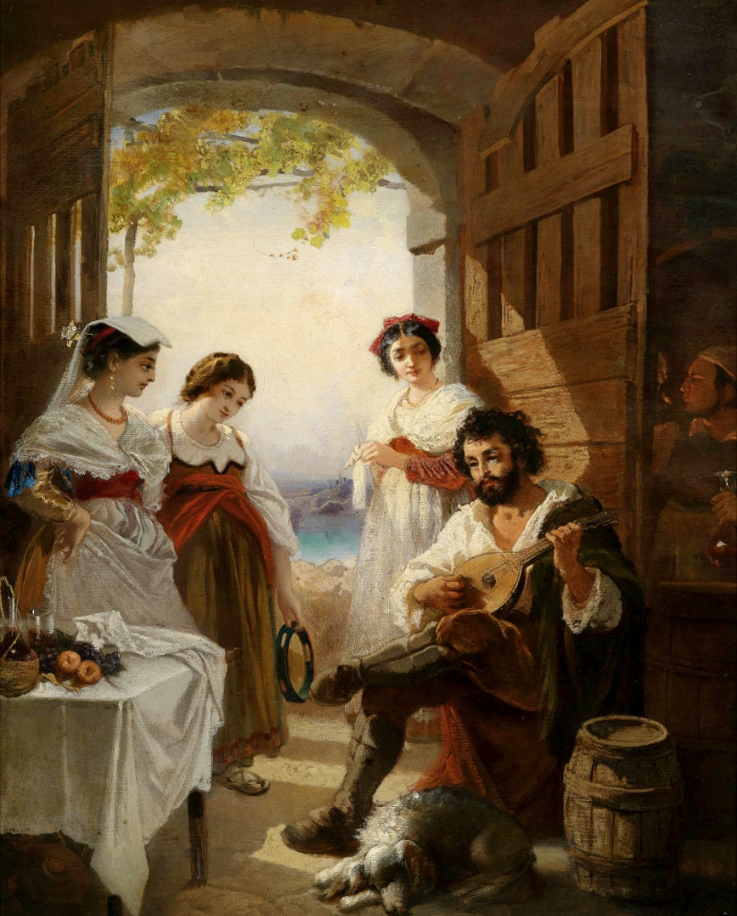 Neapolitan Scene, vintage artwork by Anton Romako, 12x8" (A4) Poster