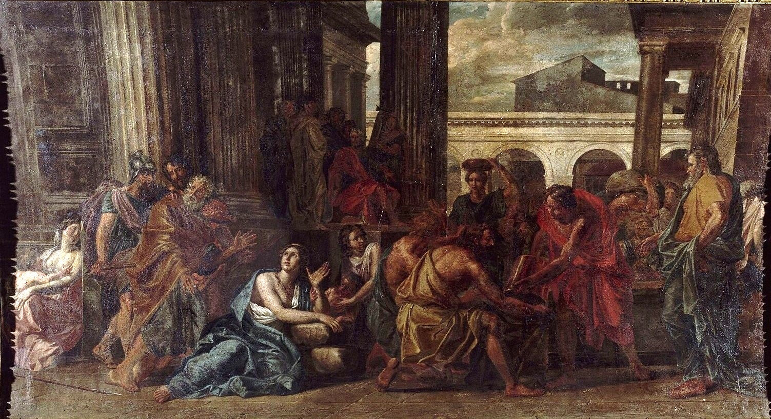 Queen's Guard Room - Alexander Severus Had Distributed Wheat to the People of Rome (large version), vintage artwork by Noël Coypel I, 12x8" (A4) Poster