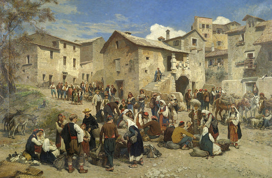 Market in Sarajevo, vintage artwork by Friedrich Alois Schönn, 12x8" (A4) Poster
