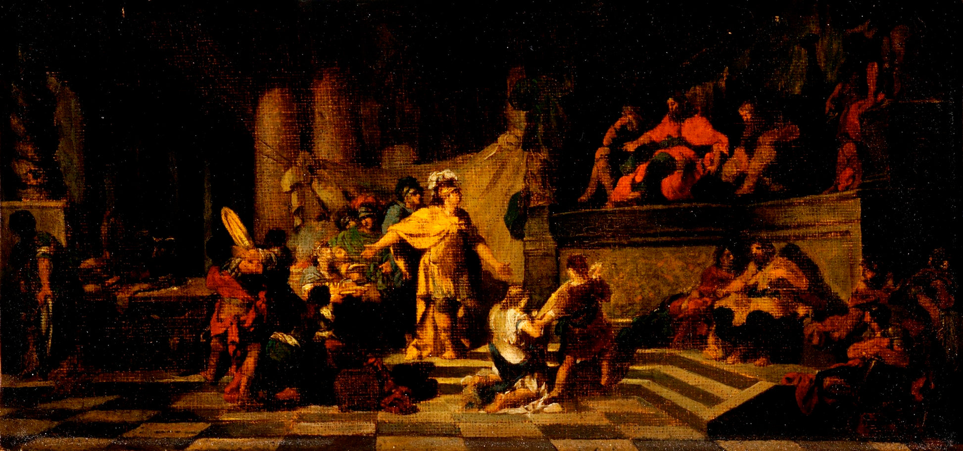 Aeneas Offering Presents to King Latinus and Asking Him for the Hand of His Daughter, vintage artwork by Jean-Baptiste Regnault, 12x8" (A4) Poster