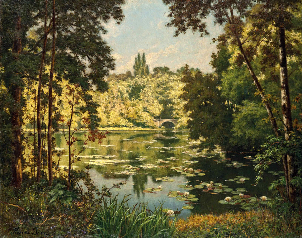 A Bridge over the River, vintage artwork by Henri Biva, 12x8" (A4) Poster