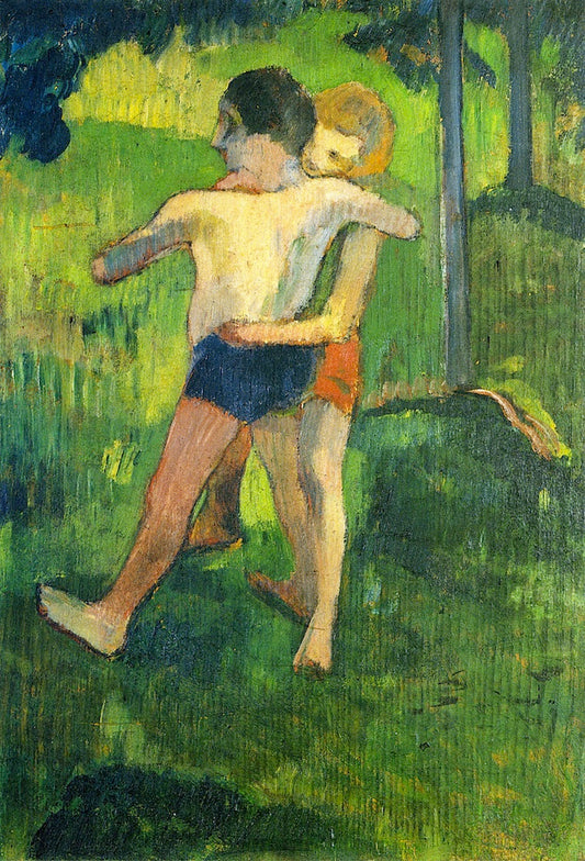 Children Wrestling, vintage artwork by Paul Gauguin, 12x8" (A4) Poster