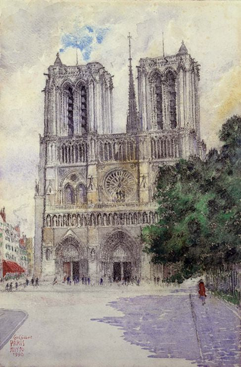 Cathedral of Notre Dame, Paris, vintage artwork by Cass Gilbert, 12x8" (A4) Poster