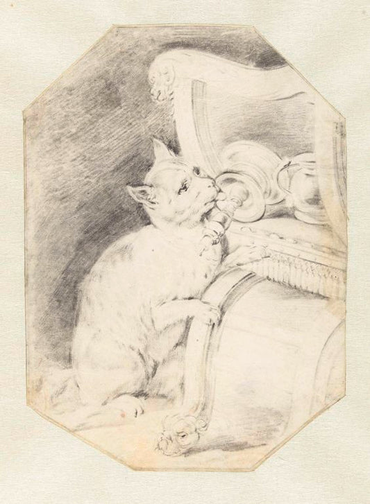 Cat and Candlestick, vintage artwork by Cornelis Visscher, 12x8" (A4) Poster