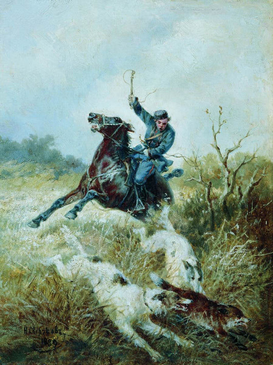 The Hunt with Dogs, vintage artwork by Nikolai Sverchkov, A3 (16x12") Poster Print
