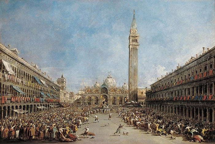 The Doge of Venice is Carried by  Gondoliers following His Election, vintage artwork by Francesco Guardi, 12x8