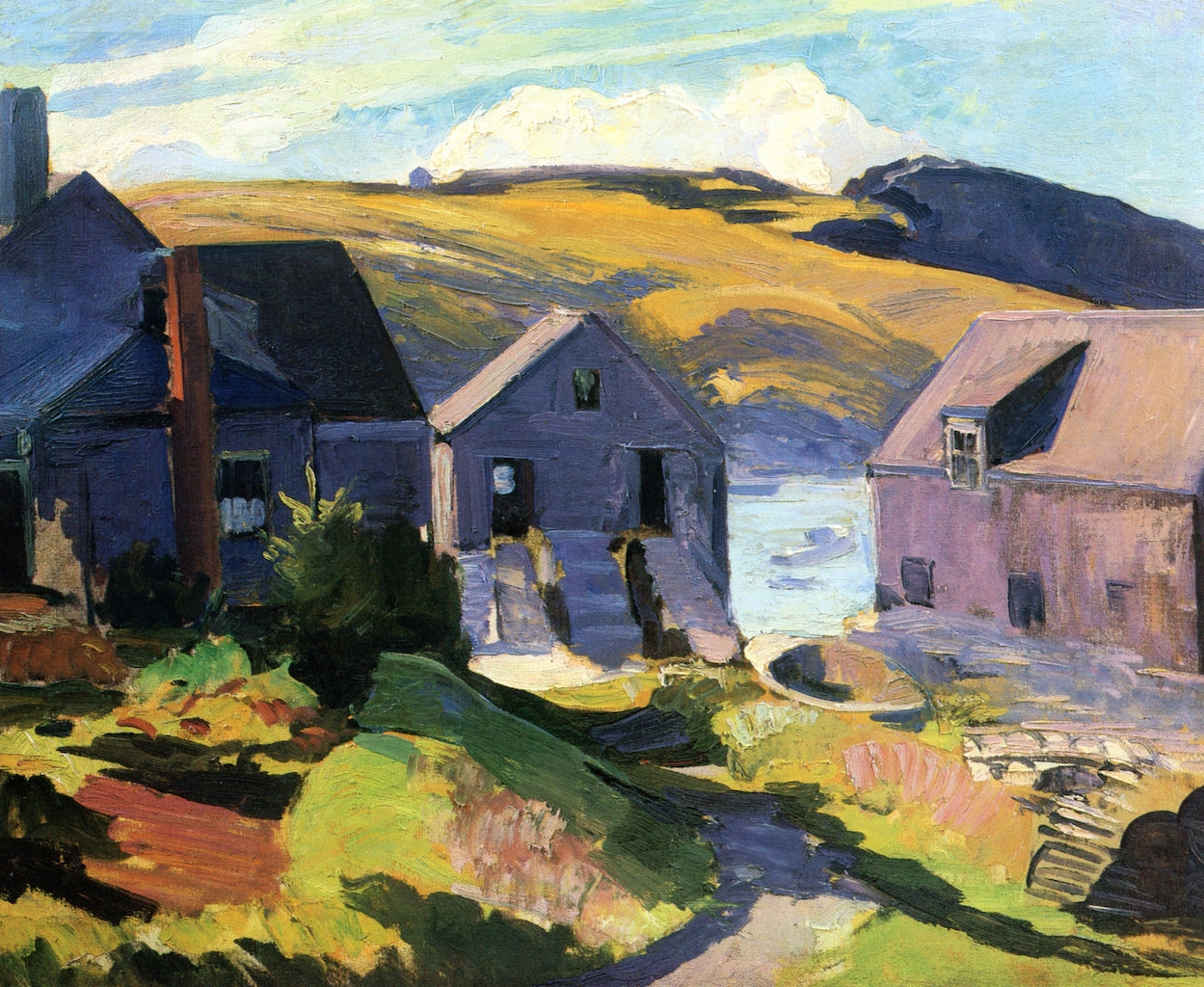 Fish Houses, Monhegan, vintage artwork by Abraham J. Bogdanove, 12x8" (A4) Poster