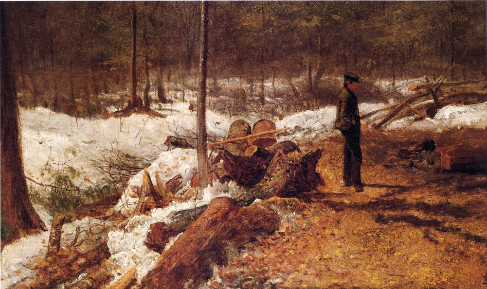 A Boy in the Maine Woods, vintage artwork by Eastman Johnson, 12x8" (A4) Poster