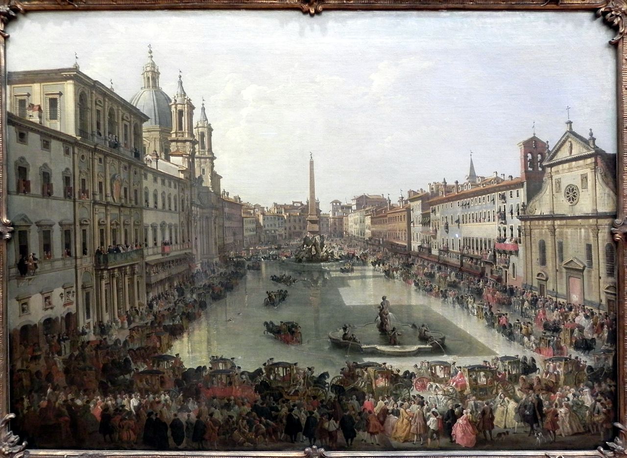 Piazza Navona, vintage artwork by Giovanni Paolo Panini, 12x8" (A4) Poster