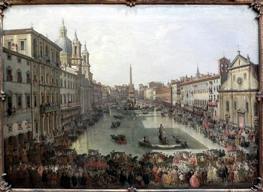 Piazza Navona, vintage artwork by Giovanni Paolo Panini, 12x8" (A4) Poster