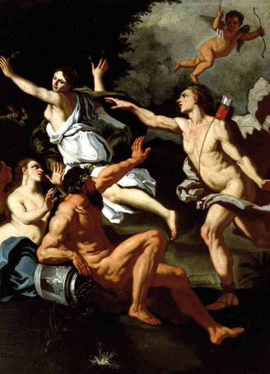 Mythological scene with Apollo and Daphne, vintage artwork by Louis de Silvestre, 12x8" (A4) Poster