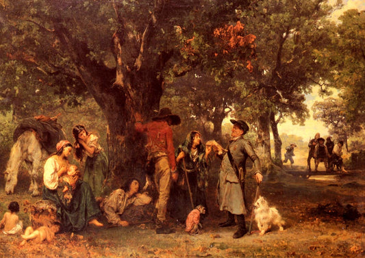 Gypsies in the Forest, vintage artwork by Ludwig Knaus, 12x8" (A4) Poster