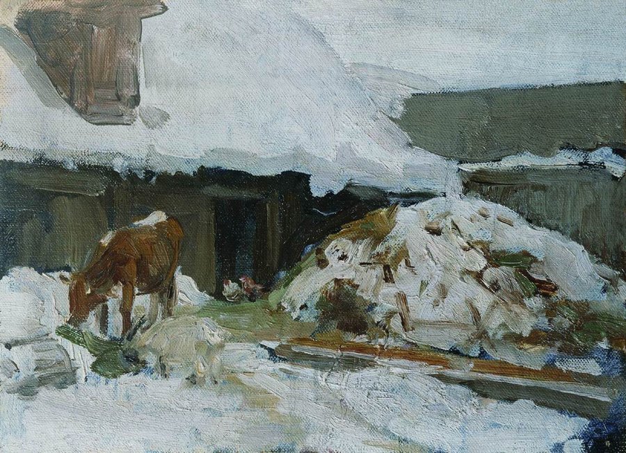 Study with a Cow, vintage artwork by Alexei Stepanov, 12x8" (A4) Poster