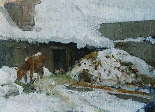 Study with a Cow, vintage artwork by Alexei Stepanov, 12x8" (A4) Poster