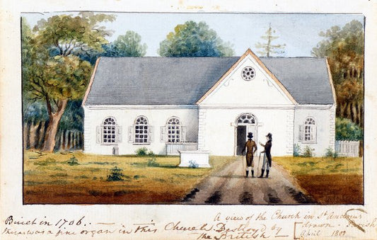 A View of the Church in Saint Andrew's Parish, vintage artwork by Charles Fraser, 12x8" (A4) Poster
