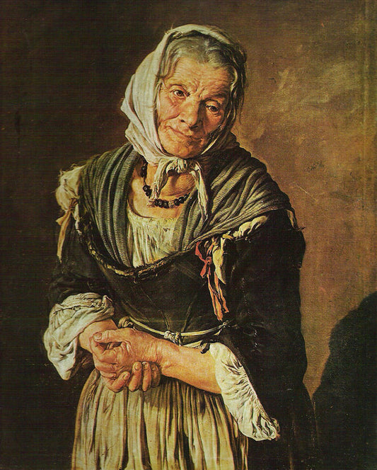 The Old Peasant Woman, vintage artwork by Giacomo Ceruti, 12x8" (A4) Poster