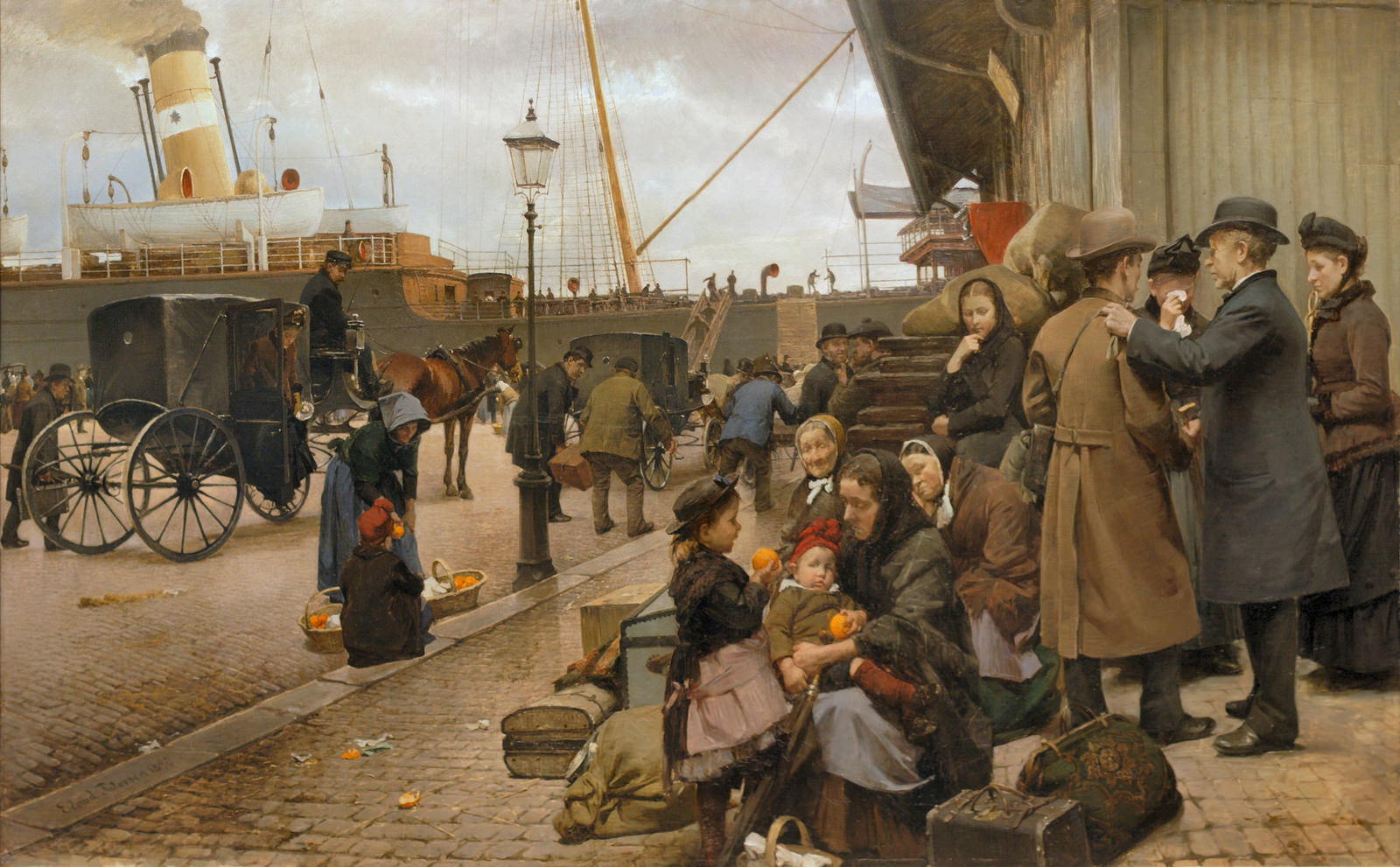 Emigrants on Larsens Plads, vintage artwork by Edvard Petersen, 12x8" (A4) Poster