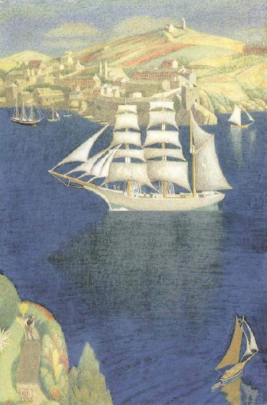 The White Barque at Fowey, vintage artwork by Joseph Edward Southall, 12x8" (A4) Poster