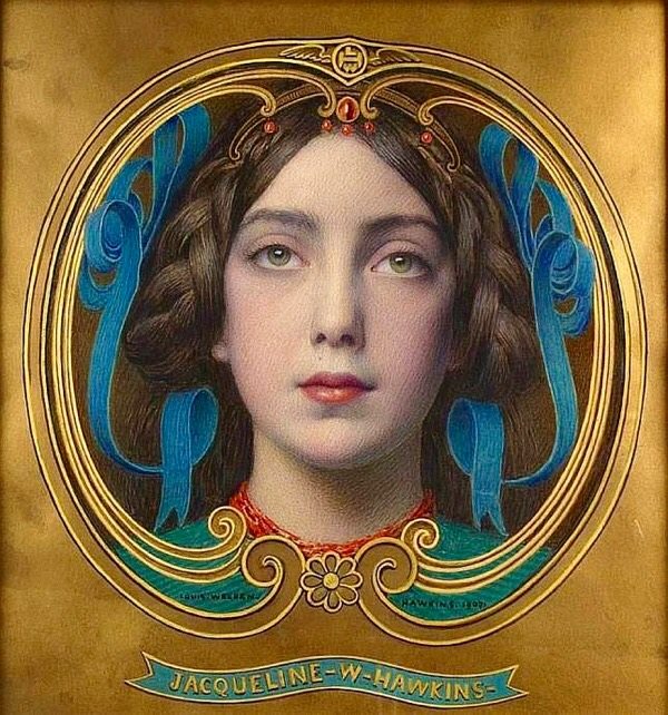 Portrait of Jacqueline Hawkins, vintage artwork by Louis Welden Hawkins, 12x8" (A4) Poster
