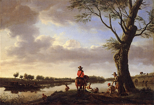River Landscape in the Late Afternoon, vintage artwork by Adriaen van de Velde, 12x8" (A4) Poster