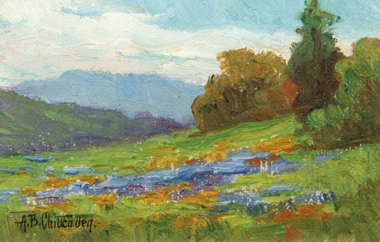 California Landscape with Poppies and Lupine, vintage artwork by Alice B. Chittenden, 12x8" (A4) Poster