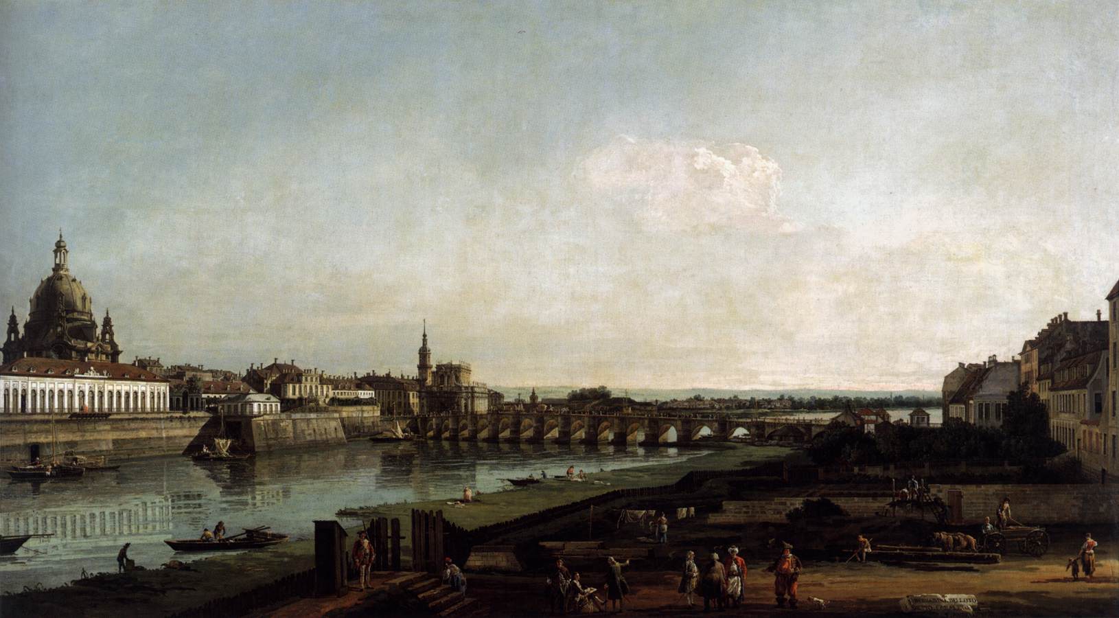 Dresden from the Right Bank of the Elbe, above the Augustusbrücke, vintage artwork by Bernardo Bellotto, 12x8" (A4) Poster