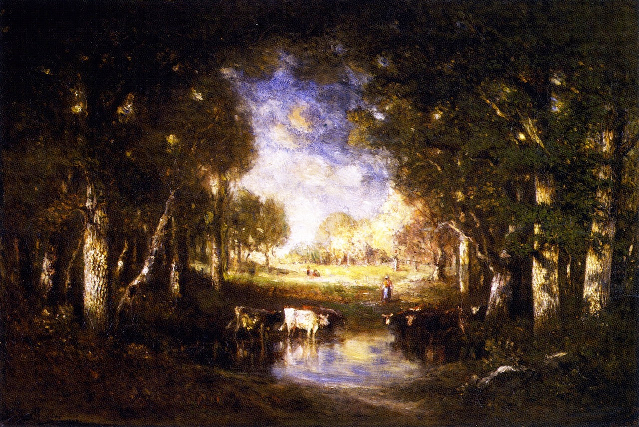Pastoral Scene at Fontainebleau, vintage artwork by Gilbert Munger, 12x8" (A4) Poster