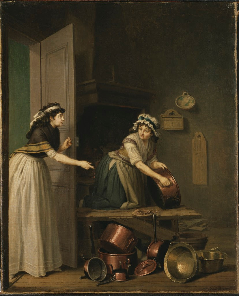 A Woman Furbishing Copper Pans, vintage artwork by Pehr Hilleström, 12x8" (A4) Poster