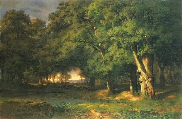 Waldlandschaft mit Hirschjagd (Forest Landscape with Stag Hunt), vintage artwork by Alexandre Calame, A3 (16x12") Poster Print