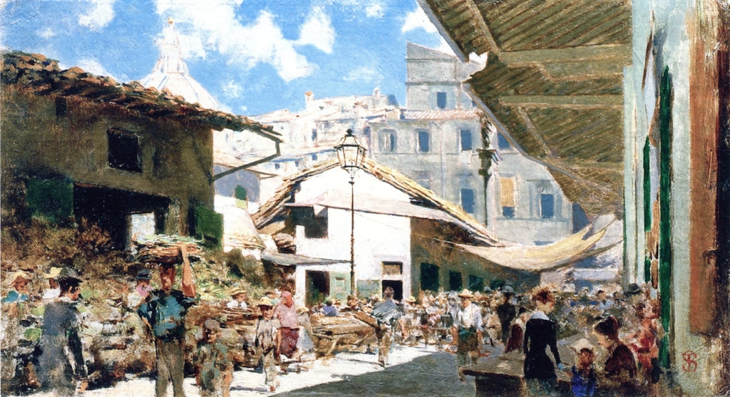 Mercato Vecchi, vintage artwork by Telemaco Signorini, 12x8" (A4) Poster