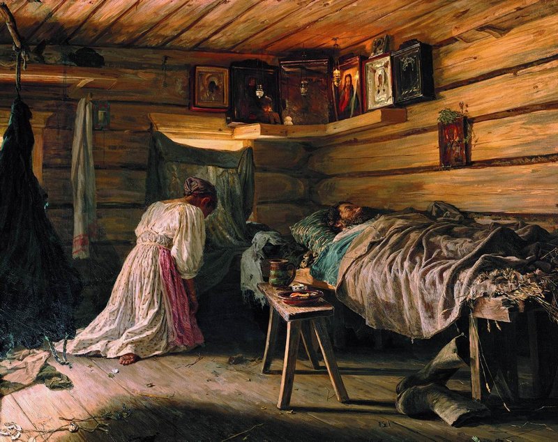 The Sick Husband, vintage artwork by Vasily Maximov, 12x8" (A4) Poster