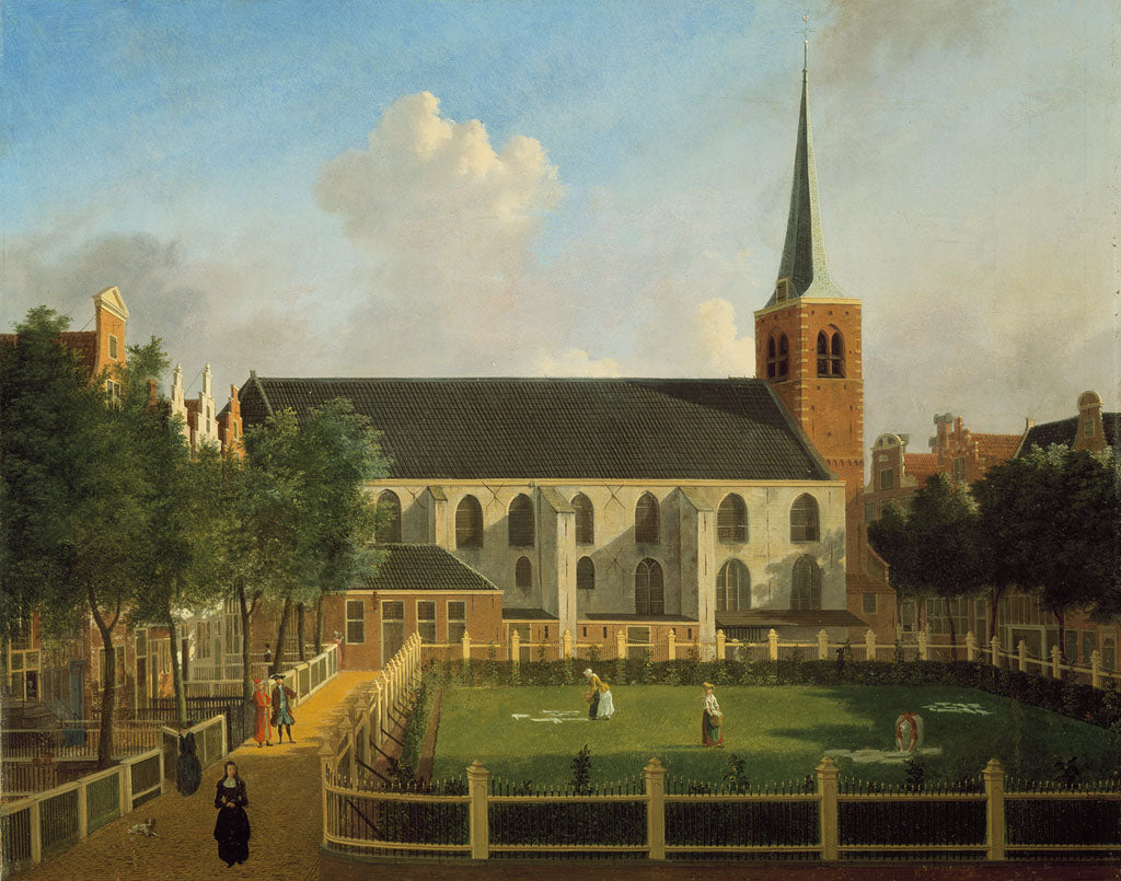 The Begijnhof with the English Reformed Church, Amsterdam, vintage artwork by Jan ten Compe, 12x8" (A4) Poster