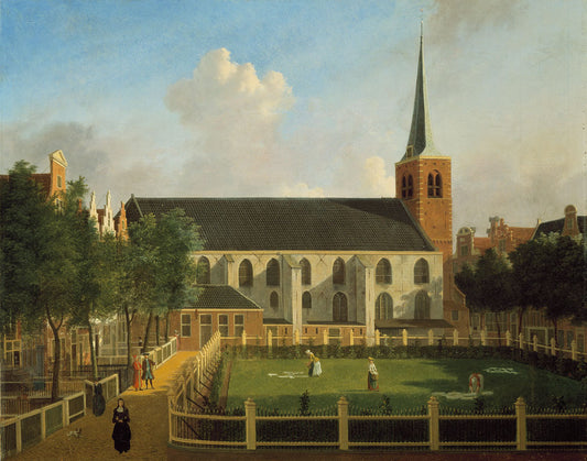 The Begijnhof with the English Reformed Church, Amsterdam, vintage artwork by Jan ten Compe, 12x8" (A4) Poster