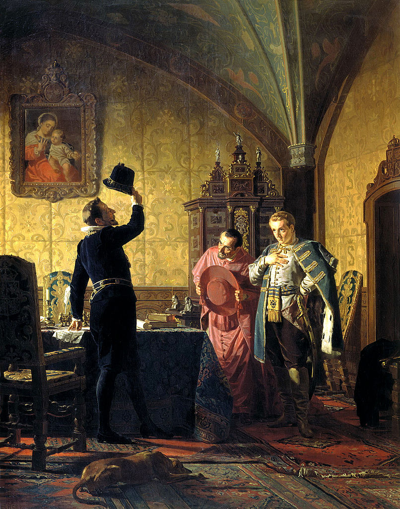 False Dimitry I swearing Sigismund III introduction of catholicism in Russia, vintage artwork by Nikolai Vasilevich Nevrev, 12x8" (A4) Poster