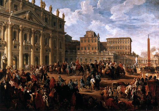 Charles III at St Peter's, vintage artwork by Giovanni Paolo Panini, 12x8" (A4) Poster