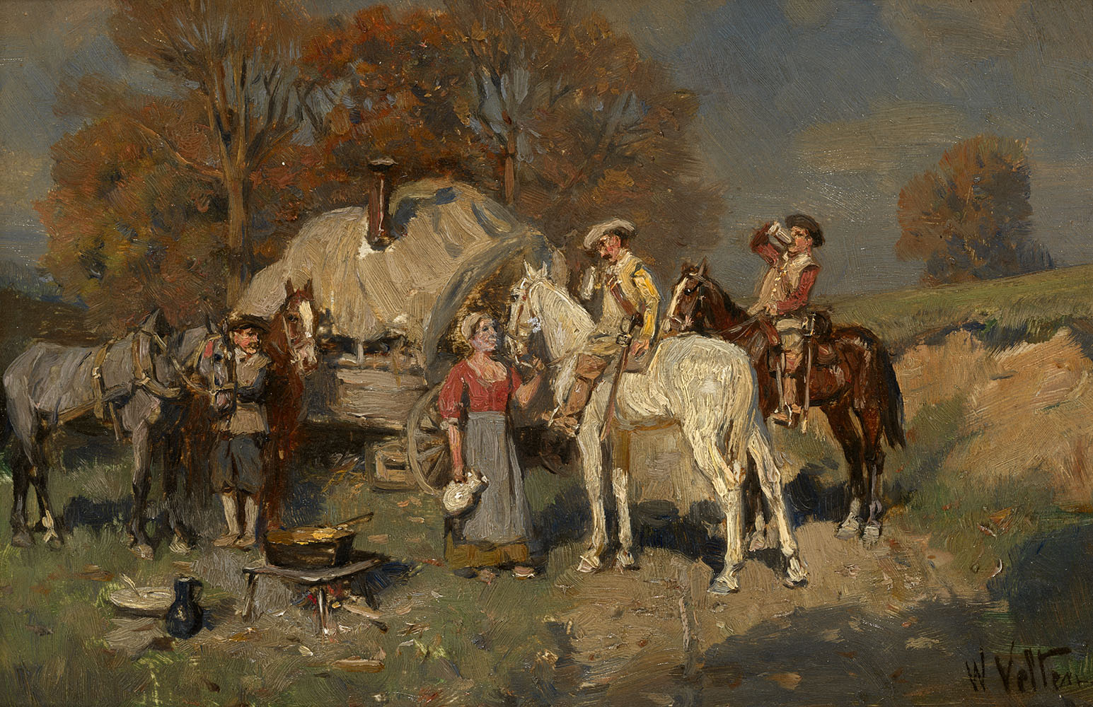 Horsemen, vintage artwork by Wilhеlm Vеltеn, 12x8" (A4) Poster
