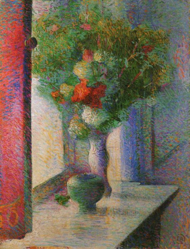 Still Life with Flowers on the Window, vintage artwork by Curt Herrmann, 12x8" (A4) Poster