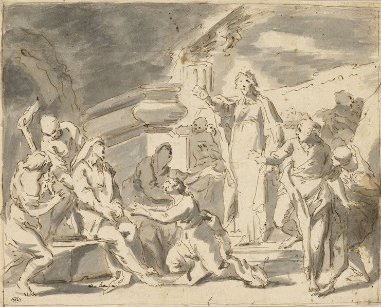 The Rise of Lazarus, vintage artwork by Attributed to Jean-Baptiste Van Loo, 12x8" (A4) Poster