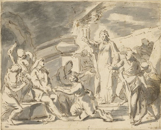 The Rise of Lazarus, vintage artwork by Attributed to Jean-Baptiste Van Loo, 12x8" (A4) Poster