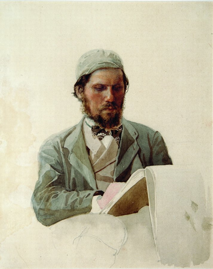 Portrait of Painter Ivan Kramskoi, vintage artwork by Nikolai Aleksandrovich Yaroshenko, 12x8" (A4) Poster