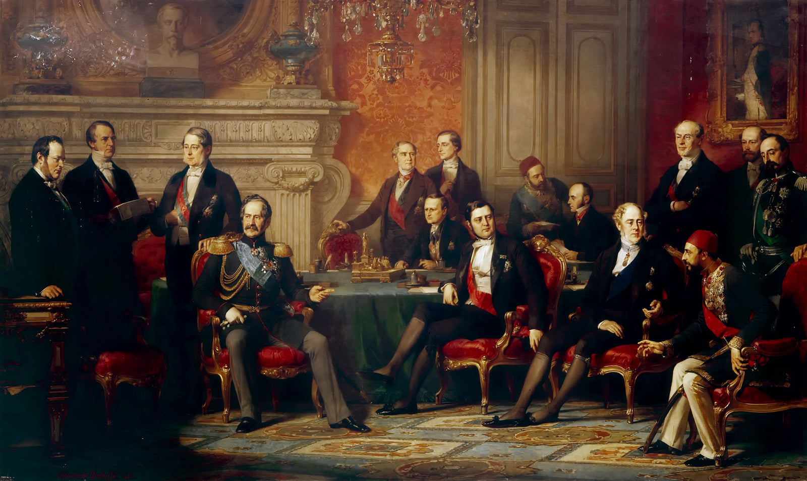 Congress of Paris in 1856, vintage artwork by Edouard Louis Dubufe, A3 (16x12") Poster Print