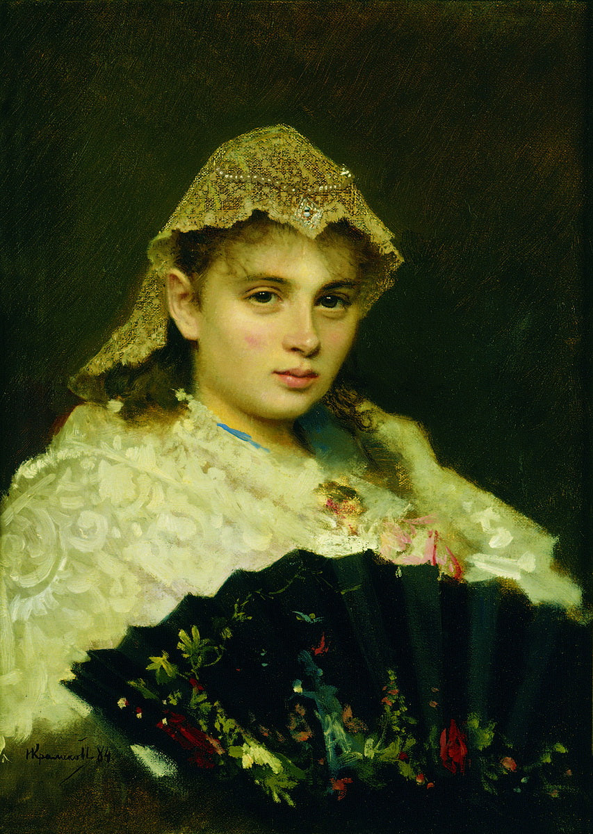 Portrait of Olga Raftonpulo, vintage artwork by Ivan Kramskoi, 12x8" (A4) Poster