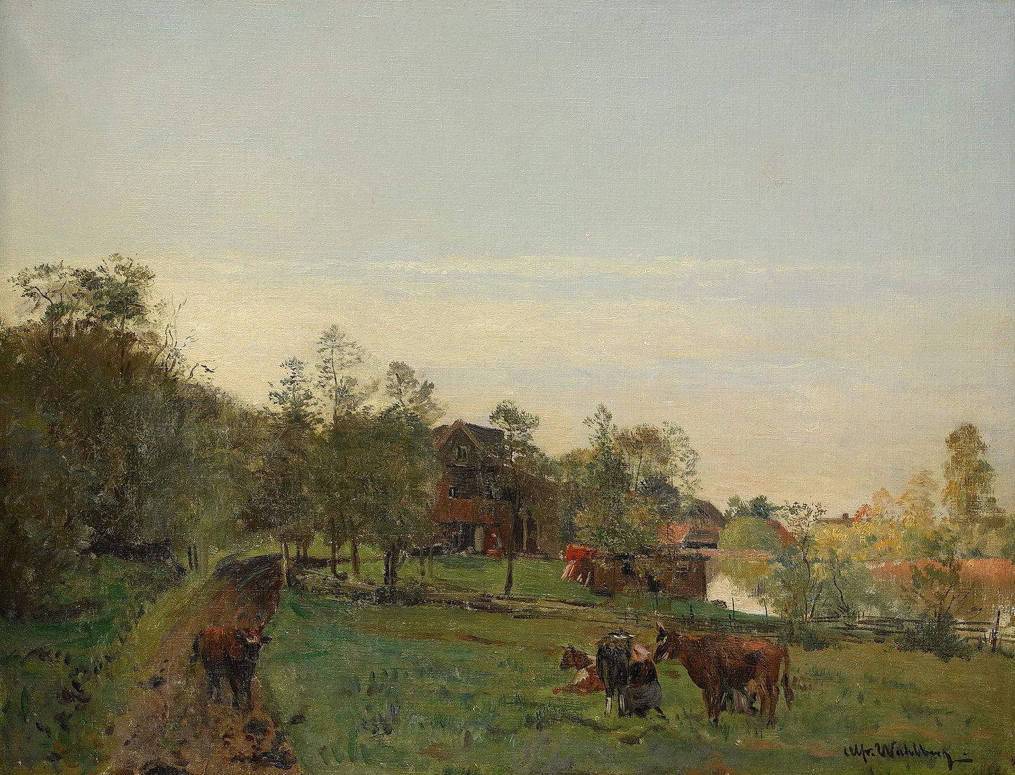 Summer Landscape with Cows, vintage artwork by Alfred Wahlberg, 12x8" (A4) Poster